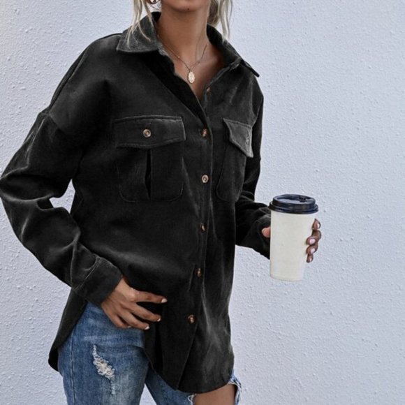 CASUAL DOLLZ BLACK Boyfriend oversized Button Fron - Picture 5 of 7